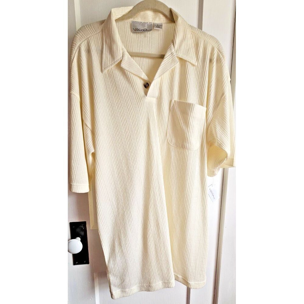 VTG Virgola Uomo men's ivory polo shirt‎ ribbed knit Sz Large NWT